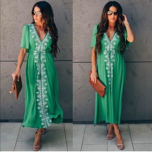 Vici green and white embroidery dress